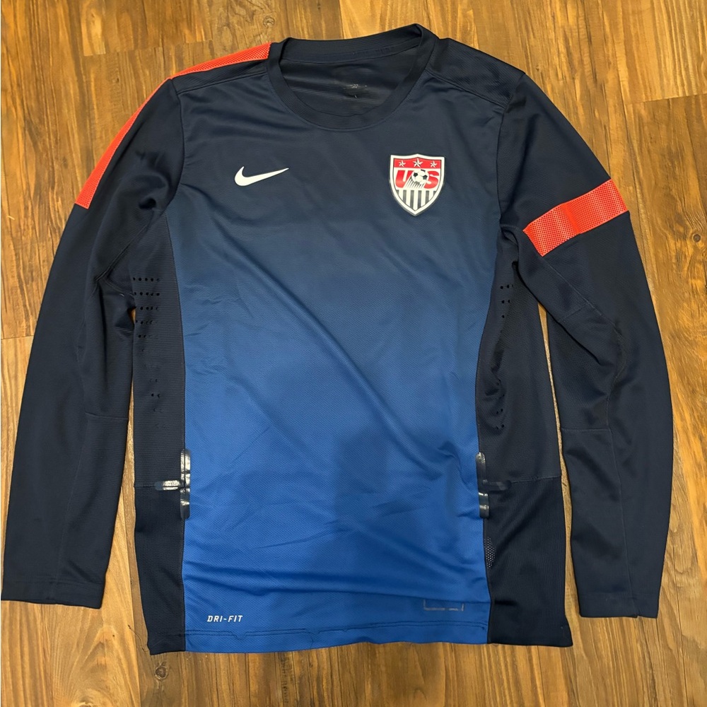 Nike 2013 USMNT USA Soccer Training Shirt Blue Long Sleeve Men Medium